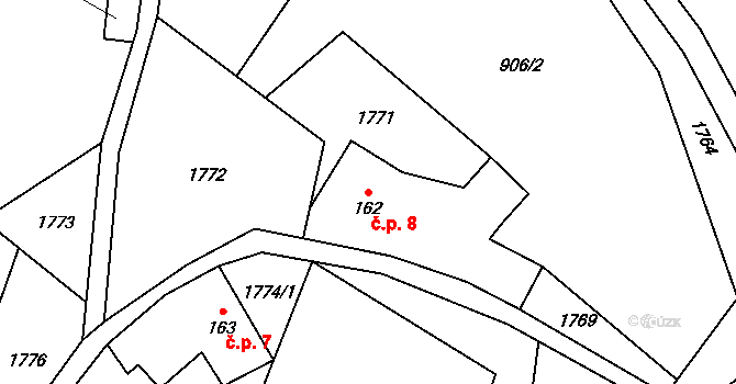 Heltínov 8, Luboměř na parcele st. 162 v KÚ Luboměř, Katastrální mapa