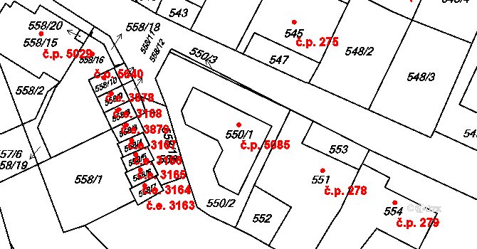 Jihlava 5085 na parcele st. 550/1 v KÚ Jihlava, Katastrální mapa