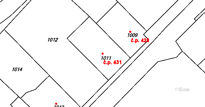 Odry 431 na parcele st. 1011 v KÚ Odry, Katastrální mapa