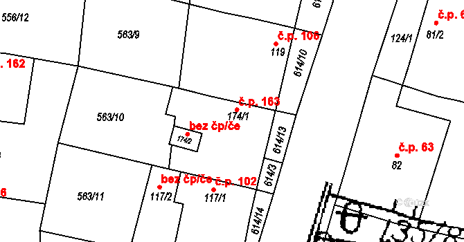 Krušovice 163 na parcele st. 174/1 v KÚ Krušovice, Katastrální mapa
