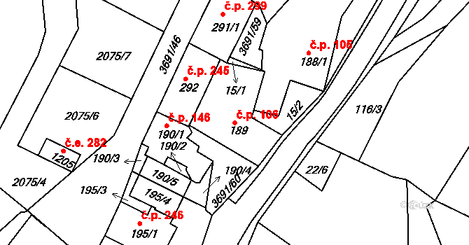 Žirovnice 106 na parcele st. 189 v KÚ Žirovnice, Katastrální mapa