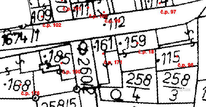 Bělčice 171 na parcele st. 161 v KÚ Bělčice, Katastrální mapa