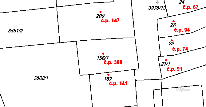 Kudlovice 388 na parcele st. 156/1 v KÚ Kudlovice, Katastrální mapa