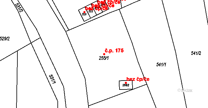 Perštejn 175 na parcele st. 255/1 v KÚ Perštejn, Katastrální mapa