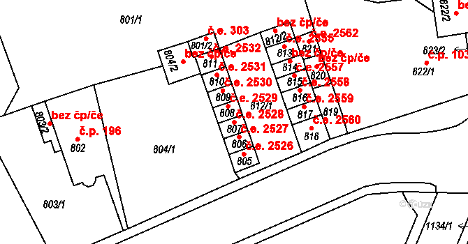 Trmice 2528 na parcele st. 807 v KÚ Trmice, Katastrální mapa