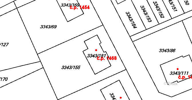 Třešť 1468 na parcele st. 3343/181 v KÚ Třešť, Katastrální mapa