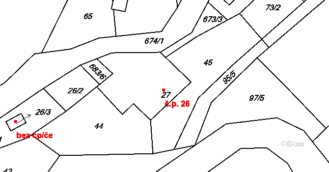 Petrovice u Uhelné Příbramě 26, Uhelná Příbram na parcele st. 27 v KÚ Petrovice u Uhelné Příbramě, Katastrální mapa