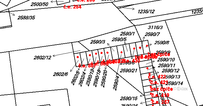Hustopeče 504 na parcele st. 2590/19 v KÚ Hustopeče u Brna, Katastrální mapa