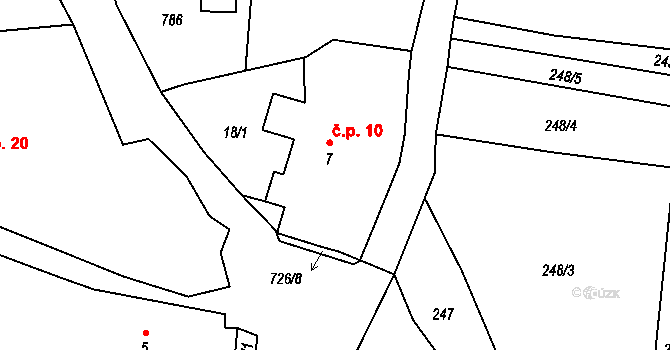 Malinec 10, Kbel na parcele st. 7 v KÚ Malinec, Katastrální mapa