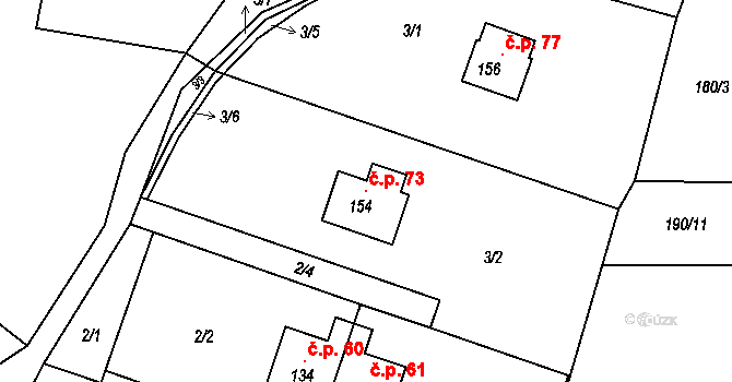 Vlčkovice 73, Mladkov na parcele st. 154 v KÚ Vlčkovice u Mladkova, Katastrální mapa