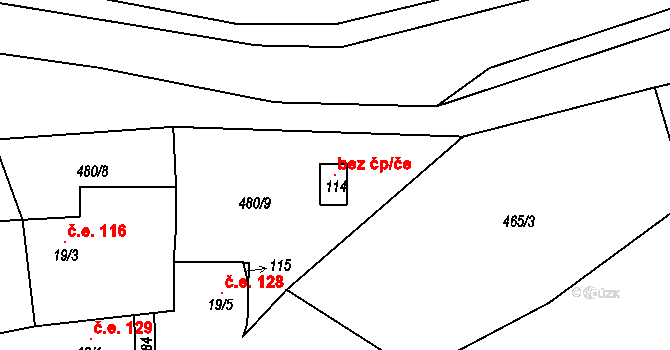 Chyše 102374350 na parcele st. 114 v KÚ Čichořice, Katastrální mapa