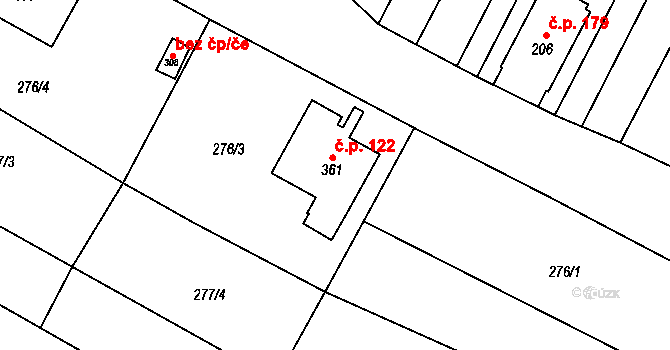 Bohutice 122 na parcele st. 361 v KÚ Bohutice, Katastrální mapa