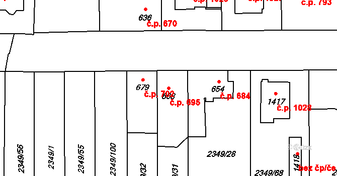 Hrušovany nad Jevišovkou 695 na parcele st. 668 v KÚ Hrušovany nad Jevišovkou, Katastrální mapa