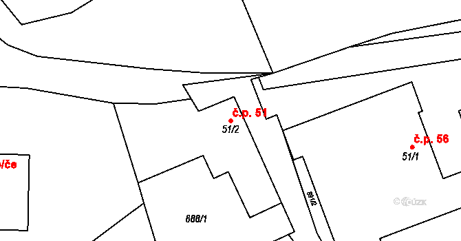 Tavíkovice 51 na parcele st. 51/2 v KÚ Tavíkovice, Katastrální mapa