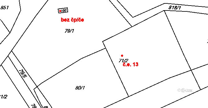 Boškov 13, Potštát na parcele st. 71/2 v KÚ Boškov, Katastrální mapa