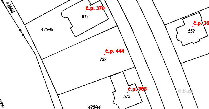 Týn 444, Třebíč na parcele st. 732 v KÚ Týn u Třebíče, Katastrální mapa