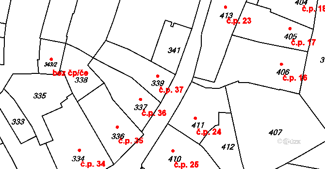 Kutná Hora-Vnitřní Město 37, Kutná Hora na parcele st. 339/1 v KÚ Kutná Hora, Katastrální mapa