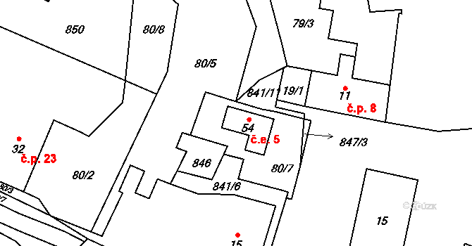 Popice 5, Jihlava na parcele st. 54 v KÚ Popice u Jihlavy, Katastrální mapa
