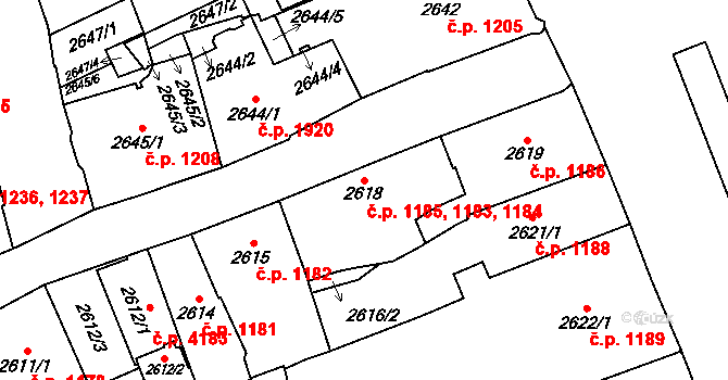 Jihlava 1184 na parcele st. 2618 v KÚ Jihlava, Katastrální mapa