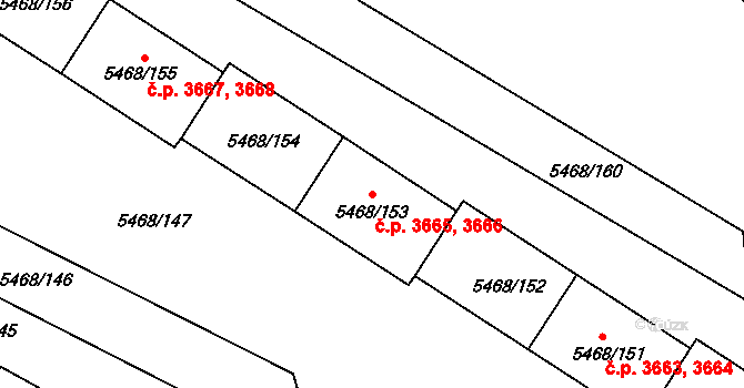 Jihlava 3665,3666 na parcele st. 5468/153 v KÚ Jihlava, Katastrální mapa