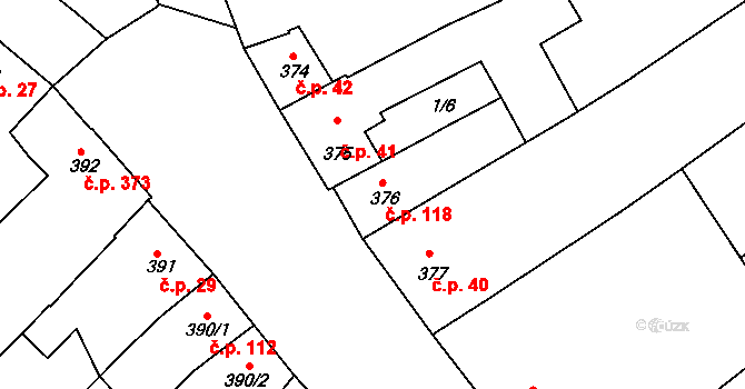 Telč-Podolí 118, Telč na parcele st. 376 v KÚ Telč, Katastrální mapa