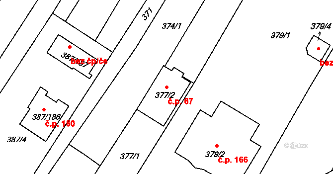 Nebovidy 67 na parcele st. 377/2 v KÚ Nebovidy u Brna, Katastrální mapa