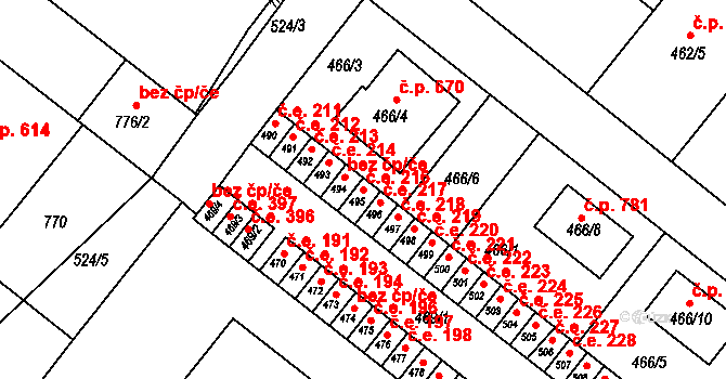Veverská Bítýška 216 na parcele st. 495 v KÚ Veverská Bítýška, Katastrální mapa