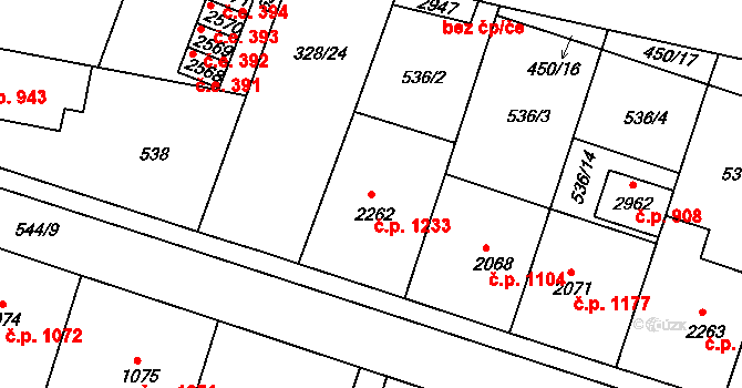 Kyjov 1233 na parcele st. 2262 v KÚ Kyjov, Katastrální mapa