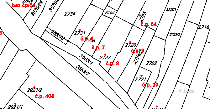 Nosálovice 8, Vyškov na parcele st. 2727 v KÚ Vyškov, Katastrální mapa