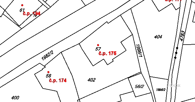Janov 175 na parcele st. 57 v KÚ Janov u Krnova, Katastrální mapa