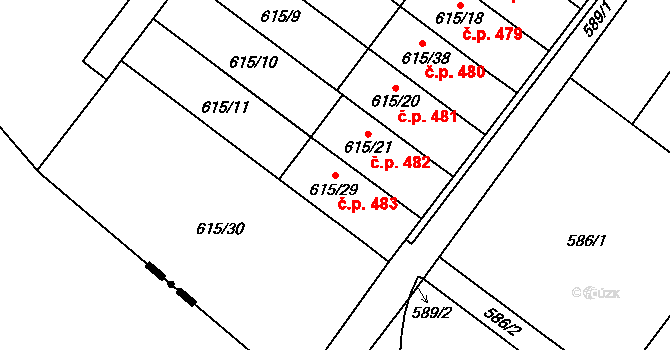 Krmelín 483 na parcele st. 615/29 v KÚ Krmelín, Katastrální mapa