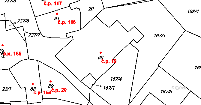 Sedlec 19, Sedlec-Prčice na parcele st. 90 v KÚ Sedlec u Votic, Katastrální mapa