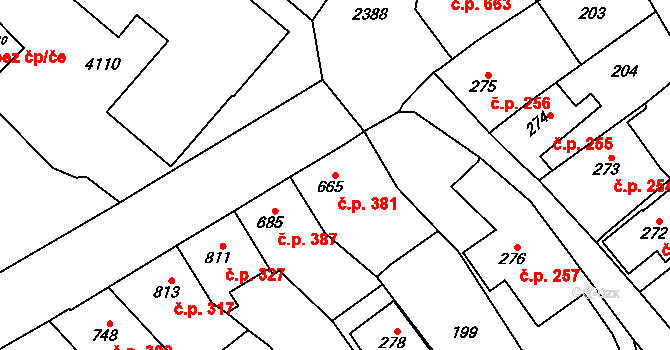 Lomnice nad Popelkou 381 na parcele st. 665 v KÚ Lomnice nad Popelkou, Katastrální mapa