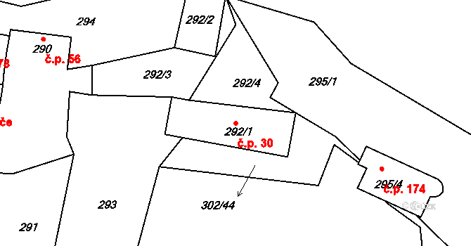 Kvaň 30, Zaječov na parcele st. 292/1 v KÚ Kvaň, Katastrální mapa