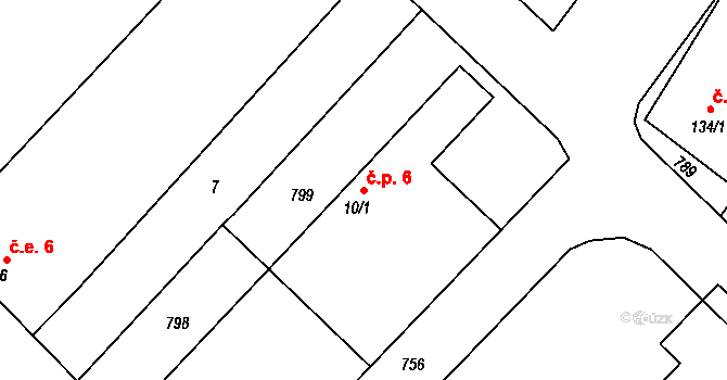 Lipník 6 na parcele st. 10/1 v KÚ Lipník, Katastrální mapa