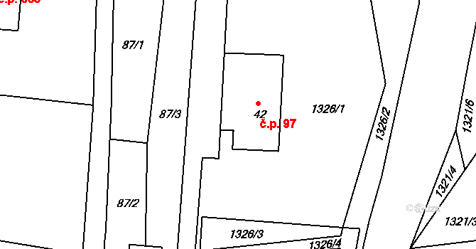 Hradec nad Svitavou 97 na parcele st. 42 v KÚ Hradec nad Svitavou, Katastrální mapa