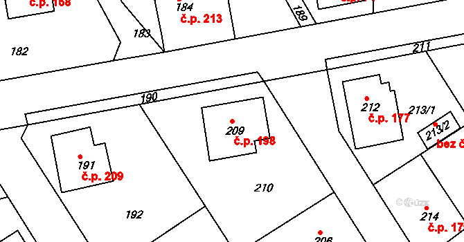 Osek 198 na parcele st. 209 v KÚ Osek u Hořovic, Katastrální mapa