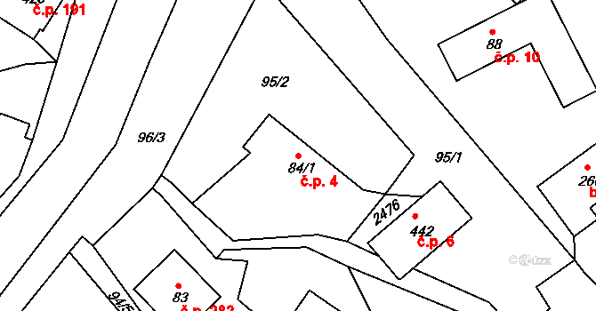 Horní Lideč 4 na parcele st. 84/1 v KÚ Horní Lideč, Katastrální mapa