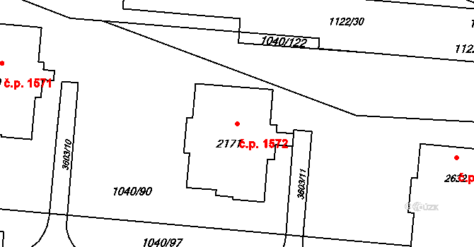 Rožnov pod Radhoštěm 1572 na parcele st. 2171 v KÚ Rožnov pod Radhoštěm, Katastrální mapa