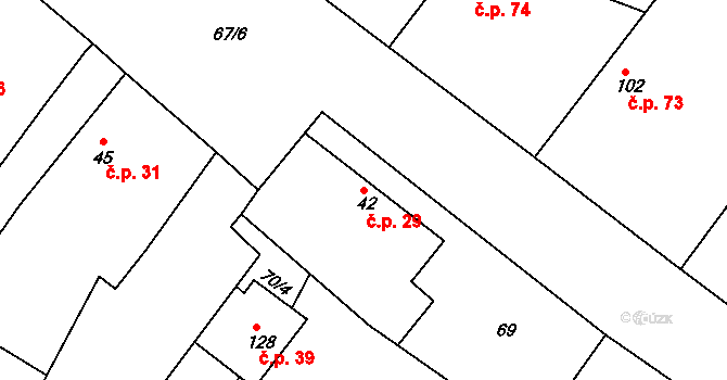 Psinice 29, Libáň na parcele st. 42 v KÚ Psinice, Katastrální mapa