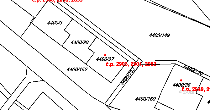 Severní Terasa 2901,2902,2903, Ústí nad Labem na parcele st. 4400/37 v KÚ Ústí nad Labem, Katastrální mapa