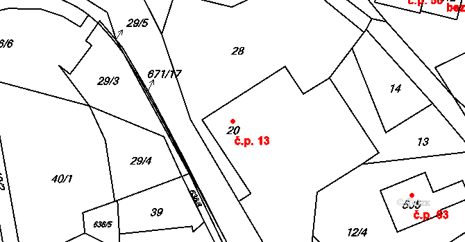 Zářecká Lhota 13 na parcele st. 20 v KÚ Zářecká Lhota, Katastrální mapa