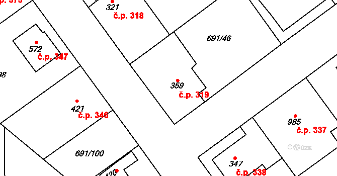 Hrotovice 319 na parcele st. 359 v KÚ Hrotovice, Katastrální mapa