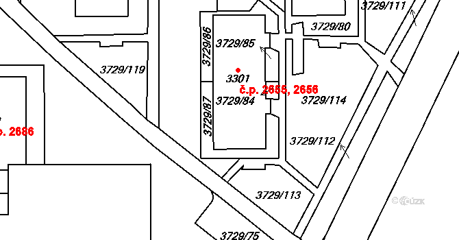 Břeclav 2655,2656 na parcele st. 3301 v KÚ Břeclav, Katastrální mapa