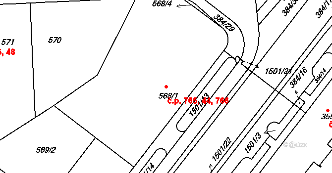 Štýřice 44,765,766, Brno na parcele st. 568/1 v KÚ Štýřice, Katastrální mapa