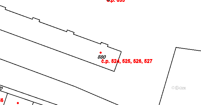 Postoloprty 524,525,526,527 na parcele st. 880 v KÚ Postoloprty, Katastrální mapa