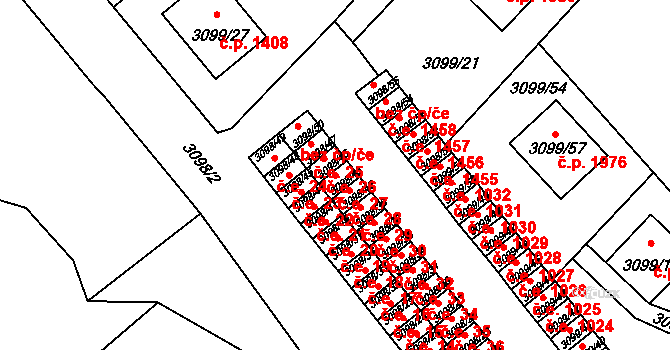 Pelhřimov 27 na parcele st. 3098/43 v KÚ Pelhřimov, Katastrální mapa