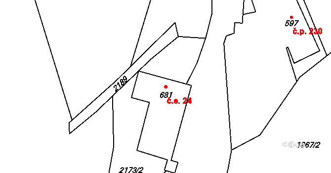 Heřmanovice 24 na parcele st. 681 v KÚ Heřmanovice, Katastrální mapa