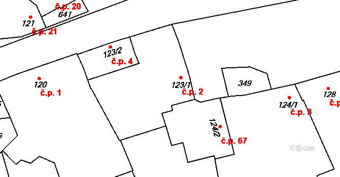 Březové 2, Litovel na parcele st. 123/1 v KÚ Unčovice, Katastrální mapa