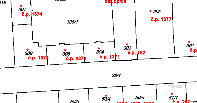 Sokolov 1371,1372 na parcele st. 305 v KÚ Sokolov, Katastrální mapa